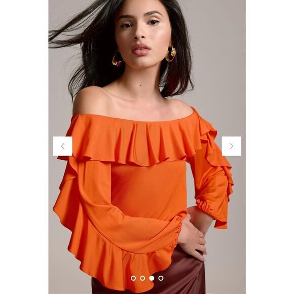 By Anthropologie Off The Shoulder Ruffle Top Red Size XS - Picture 2 of 9